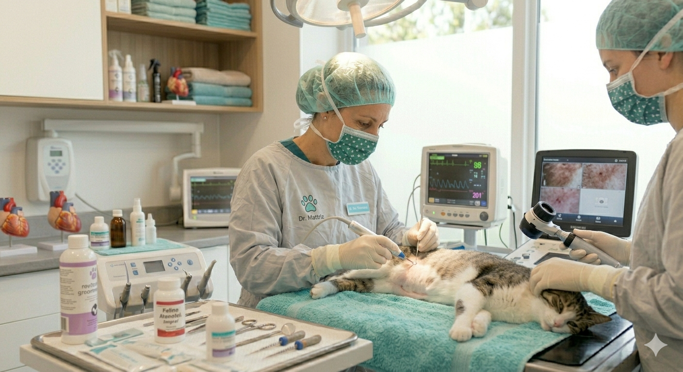 Foto demonstrativa de um atendimentos nos quais a veterinária tem especialidade no mercado.